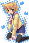  animal_ears bad_id bad_pixiv_id blonde_hair blush cat_ears cat_tail clannad crossdressing hikarizaka_private_high_school_uniform male_focus masayu open_mouth otoko_no_ko school_uniform shima_katsuki short_hair skirt solo tail thighhighs yellow_eyes 