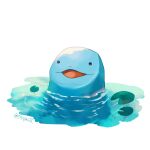  afloat animal_focus artist_name blue_skin colored_skin commentary_request highres lily_pad no_humans open_mouth pokemon pokemon_(creature) quagsire rongai28 simple_background solid_circle_eyes twitter_username water white_background 