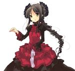  alternate_costume alternate_hairstyle braid brown_hair dress gloves graphite_(medium) hair_ornament hands lipstick long_hair makeup mixed_media outstretched_hand ponytail puffy_sleeves shakugan_no_shana shana solo tachitsu_teto traditional_media yellow_eyes 