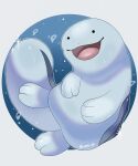  animal_focus artist_name blue_background blue_skin colored_skin commentary_request iwasi_29 no_humans open_mouth pokemon pokemon_(creature) quagsire smile solid_circle_eyes sparkle tail tongue twitter_username two-tone_background white_background 