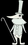  black_background buttons cane creature excalibur_(soul_eater) formal full_body full_moon hat long_sleeves moon no_humans simple_background solo soul_eater standing suit top_hat walking_stick 