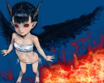  bad_id bad_pixiv_id bandeau barefoot black_wings blue_hair copyright_request fire flat_chest horns monster_girl panties pon red_eyes short_hair side-tie_panties solo strapless tubetop underwear wings 