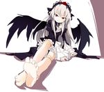  barefoot doll_joints dress feet hairband ixy red_eyes rozen_maiden silver_hair sitting solo suigintou toes wings 