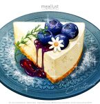  blueberry cake cheesecake christmas dessert flower food food_focus fruit haruna_macpro highres merry_christmas no_humans original plate still_life sugar_(food) syrup white_background 