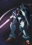  absurdres beam_saber commentary_request energy energy_beam fake_screenshot gicchon glowing gundam gundam_0083 gundam_gp-01_zephyranthes highres looking_at_viewer mecha mobile_suit no_humans official_style robot shield space starry_background zero_gravity 