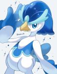  artist_name blue_eyes blue_hair colored_skin commentary_request iwasi_29 pokemon pokemon_(creature) quaxwell simple_background sparkle standing tail twitter_username white_background white_skin 
