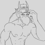 brooklyn_(gargoyles) clothing disney gargoyle gargoyles hair hat headgear headwear hi_res humanoid_pointy_ears long_hair looking_at_viewer male nipples pecs smagma solo