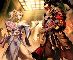  6+boys armor bare_shoulders fan genzoman japanese_armor japanese_clothes kimono legend_of_the_five_rings mask multiple_boys 