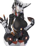  1girl absurdres animal_ears breasts commentary_request cowboy_shot head_tilt highres huge_breasts humanoid_robot long_hair looking_at_viewer open_hand orange_eyes original paid_reward_available robot simple_background solo thick_thighs thighs white_background wide_hips yellow_eyes yunimaru 