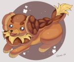  animal_focus artist_name black_eyes border brown_background brown_fur commentary_request dachsbun dog iwasi_29 no_humans open_mouth outside_border pokemon pokemon_(creature) snout tail twitter_username white_border 