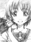  camcorder gofu greyscale kaminagi_ryouko monochrome sketch solo traditional_media zegapain 