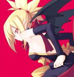  bat_wings blonde_hair bow bright_pupils disgaea dress lowres makai_senki_disgaea_2 pink_background pointy_ears red_eyes rozalin shingo_(missing_link) slit_pupils strapless strapless_dress wings yellow_bow 