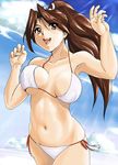  bikini bouncing_breasts breasts day fatal_fury large_breasts long_hair ponytail shiny shiny_skin shiranui_mai shu-z solo swimsuit the_king_of_fighters 