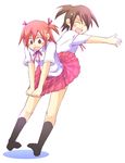  :d ^_^ ^o^ akashi_yuuna artist_request black_legwear brown_hair closed_eyes full_body kneehighs loafers mahou_sensei_negima! multiple_girls open_mouth orange_hair pleated_skirt red_skirt sasaki_makie shirt shoes short_hair simple_background skirt smile standing white_background white_shirt 