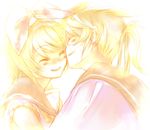  1girl blonde_hair brother_and_sister closed_eyes happy kagamine_len kagamine_rin nuzzle short_hair siblings smile twins upper_body vocaloid yamada_ako 
