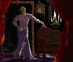  armlet ass back blonde_hair bracelet candle couch curtains different_reflection dio_brando from_behind jewelry jojo_no_kimyou_na_bouken long_hair male_focus merumeru626 mirror muscle reflection solo vampire 