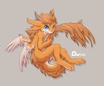  cute dragon fluffy_tail fur horn hydrowing male orange_fur plain_background solo white_fur wings 