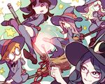  belt blonde_hair boots broom broom_riding brown_hair diana_cavendish dress glasses hair_over_one_eye hat highres kagari_atsuko little_witch_academia long_hair lotte_jansson multiple_girls open_mouth orange_hair pale_skin purple_hair short_hair skirt star sucy_manbavaran tori_(20110925) ursula_charistes wand witch witch_hat 