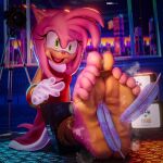 3d_(artwork) 5_toes 699mha amy_rose anthro barefoot bdsm bondage bound clothed clothing digital_media_(artwork) feet female foot_fetish foot_focus hi_res humanoid_feet laugh plantigrade restraints rope rope_bondage sega soles solo sonic_the_hedgehog_(series) tickle_torture tickling tickling_feet toes