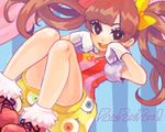  bow brown_hair drawr eyeball gloves hair_bow kyary_pamyu_pamyu monokuro69 ponponpon puffy_sleeves smile twintails 