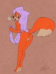  anus breasts butt canine female flower fox looking_at_viewer looking_back maid_marian mammal nipples nude pinderhooks plain_background pussy raised_tail robin_hood_(disney) solo standing 