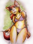  bikini camel_toe clothing dlost feline female hair mammal navel open_mouth red_hair swimsuit tight_clothing 