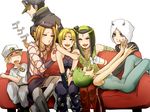  4boys bad_id bad_pixiv_id couch drink emporio_alnino ermes_costello foo_fighters jojo_no_kimyou_na_bouken kuujou_jolyne kuujou_joutarou multiple_boys multiple_girls nabuta375 narciso_anasui o3o stone_ocean weather_report 