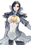  blue_eyes blue_hair breasts cleavage cleavage_cutout covered_navel highres large_breasts magic:_the_gathering pantyhose parted_lips pauldrons pupps short_hair simple_background sketch solo teysa_karlov white_background 