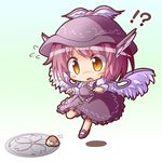  1girl ? bird chibi crying flying frills gradient gradient_background gradient_hair hat head_wings manhole multicolored_hair mystia_lorelei purple_hair ryogo shadow short_hair skirt sparrow sparrow_stuck_in_manhole stuck tears touhou wings yellow_eyes 