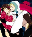  blonde_hair blue_eyes boots carrying diego_brando doctor_ferdinand gloves hat hood jojo_no_kimyou_na_bouken multiple_boys princess_carry redlark_(r083) spurs steel_ball_run 