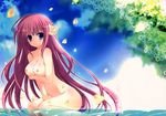  blush breast_hold breasts long_hair mizusawa_mimori nipples nude original petals water 