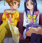  bag blue_hair blue_sailor_collar brown_eyes brown_hair choker crossed_legs dokidoki!_precure dress haruyama_kazunori hishikawa_rikka kneehighs long_hair multiple_girls oogai_daiichi_middle_school_uniform panties panties_under_pantyhose pantyhose precure sailor_collar sailor_dress school_uniform short_hair sitting underwear yotsuba_alice 