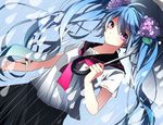  bad_id bad_pixiv_id blue_hair flower hair_flower hair_ornament hatsune_miku hibiya hydrangea long_hair pink_eyes rain school_uniform serafuku skirt solo twintails umbrella very_long_hair vocaloid 