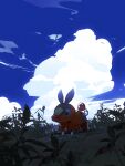  animal_focus cloud commentary day grass highres matwvv no_humans outdoors pokemon pokemon_(creature) sky solo standing tepig 