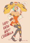  aqua_hair aqua_lipstick bare_shoulders birthday boots bow breasts cake cerebella_(skullgirls) cha_shibu choker cleavage cream cream_on_face dark_skin detached_sleeves dress eyeshadow food food_on_face large_breasts licking_lips lipstick living_clothes makeup short_dress sitting skullgirls stool thigh_boots thighhighs tongue tongue_out vice-versa_(skullgirls) zettai_ryouiki 