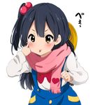  :p akanbe black_hair blush brown_eyes crying crying_with_eyes_open finger_to_eye hair_bobbles hair_ornament hat heart kitashirakawa_anko long_hair one_side_up ragho_no_erika scarf school_hat simple_background solo tamako_market tears tongue tongue_out white_background 