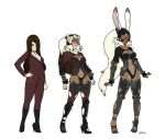  2018 animal_humanoid armor blackshirtboy breasts clothed clothing dark_skin female final_fantasy footwear fran hair high_heels human human_to_humanoid humanoid lagomorph lagomorph_humanoid long_hair looking_at_viewer mammal navel rabbit_humanoid sequence shoes simple_background solo square_enix standing surprise transformation video_games viera white_background white_hair 
