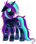  ahoge andromeda blue_hair cutie_mark equine female feral fuzzy green_eyes green_hair hair horn horse long_hair mammal multi-colored_hair my_little_pony pony purple_hair sleepymomo solo space stars unicorn 