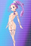  breasts choker cure_sword dokidoki!_precure earrings gradient gradient_background hair_ornament hair_up hairpin highres jewelry kenzaki_makoto long_hair looking_at_viewer magical_girl navel nipples nude perky_breasts ponytail precure purple_choker purple_eyes purple_hair pussy rasukaru small_breasts solo spade_(shape) spade_hair_ornament uncensored 