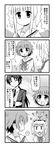  2girls 4koma ^_^ bow butler closed_eyes comic dress_shirt drill_hair greyscale jitome long_hair minami_(colorful_palette) monochrome multiple_girls neckerchief open_mouth original ponytail school_uniform shirt short_hair smile translated twin_drills twintails waving 