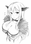  bad_id bad_pixiv_id breasts cleavage horns huge_breasts long_hair maou_(maoyuu) maoyuu_maou_yuusha monochrome peach_(momozen) solo 