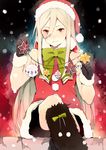  afuro_terumi androgynous bad_id bad_pixiv_id black_gloves christmas gloves hat inazuma_eleven inazuma_eleven_(series) long_hair male_focus red_eyes revision santa_hat sitting smile solo tokio_neo very_long_hair 