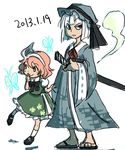  age_switch annoyed cosplay costume_switch konpaku_youmu konpaku_youmu_(cosplay) konpaku_youmu_(ghost) marukei_(kuramaruk) multiple_girls older role_reversal saigyouji_yuyuko saigyouji_yuyuko_(cosplay) sketch touhou younger 