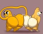 2024 5:4 adventure_time anthro ass_to_ass bent_over big_butt black_eyes black_nose black_sclera brown_body brown_ears brown_fur butt butt_grab canid canine canis cartoon_network colossalstars digital_media_(artwork) dogs_in_space domestic_dog duo flexible fur garbage_(dogs_in_space) hand_on_butt herding_dog hi_res jake_the_dog long_arms looking_at_another looking_back male male/male mammal multicolored_body multicolored_fur pastoral_dog purple_background rear_view short_tail simple_background smile tail tan_body tan_fur tan_tail teeth thick_thighs two_tone_body two_tone_fur welsh_corgi white_eyes yellow_body yellow_ears yellow_fur yellow_tail