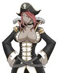  belt breasts choker dark_skin eyepatch hands_on_hips hat jacket large_breasts long_hair momo_tai no_bra original pirate pirate_hat popped_collar red_hair solo tentacle_hair tentacles yellow_eyes 