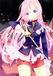  aiguillette bad_id bad_pixiv_id bike_shorts blue_eyes colored_eyelashes epaulettes flower long_hair petals pink_hair puu_(kari---ume) rapier rose shoujo_kakumei_utena smile solo sword tenjou_utena weapon white_flower white_rose 