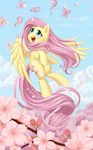  arthropod blue_eyes butterfly cloud clouds cutie_mark dstears equine female feral flower fluttershy_(mlp) flying friendship_is_magic fur hair hi_res horse insect long_hair looking_up mammal my_little_pony open_mouth pegasus petals pink_hair pony sky smile solo tongue tree windy wings yellow_fur 