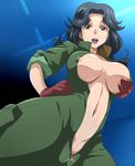  areola_slip areolae bad_id bad_pixiv_id banboro_(technobot) black_hair breasts breasts_apart cameltoe covered_nipples from_below gloves grabbing hand_on_hip large_breasts long_hair looking_down majestic_prince navel nipples no_bra no_panties open_mouth saionji_reika_(majestic_prince) shiny shiny_skin sleeves_rolled_up smile solo yellow_eyes zipper 