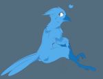  &lt;3 2019 anthro avian beak blue_eyes blue_feathers breasts butt claws feathers female nude plaguedrat simple_background solo tail_feathers toe_claws tweetfur twitter 