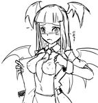 bat_wings blush breasts greyface greyscale head_wings inverted_nipples koakuma large_breasts long_hair monochrome navel necktie nipples open_clothes panties sketch solo touhou underwear undressing wings 